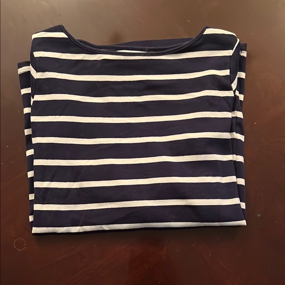 Zara Blue and White Fitted Long Sleeve Tee